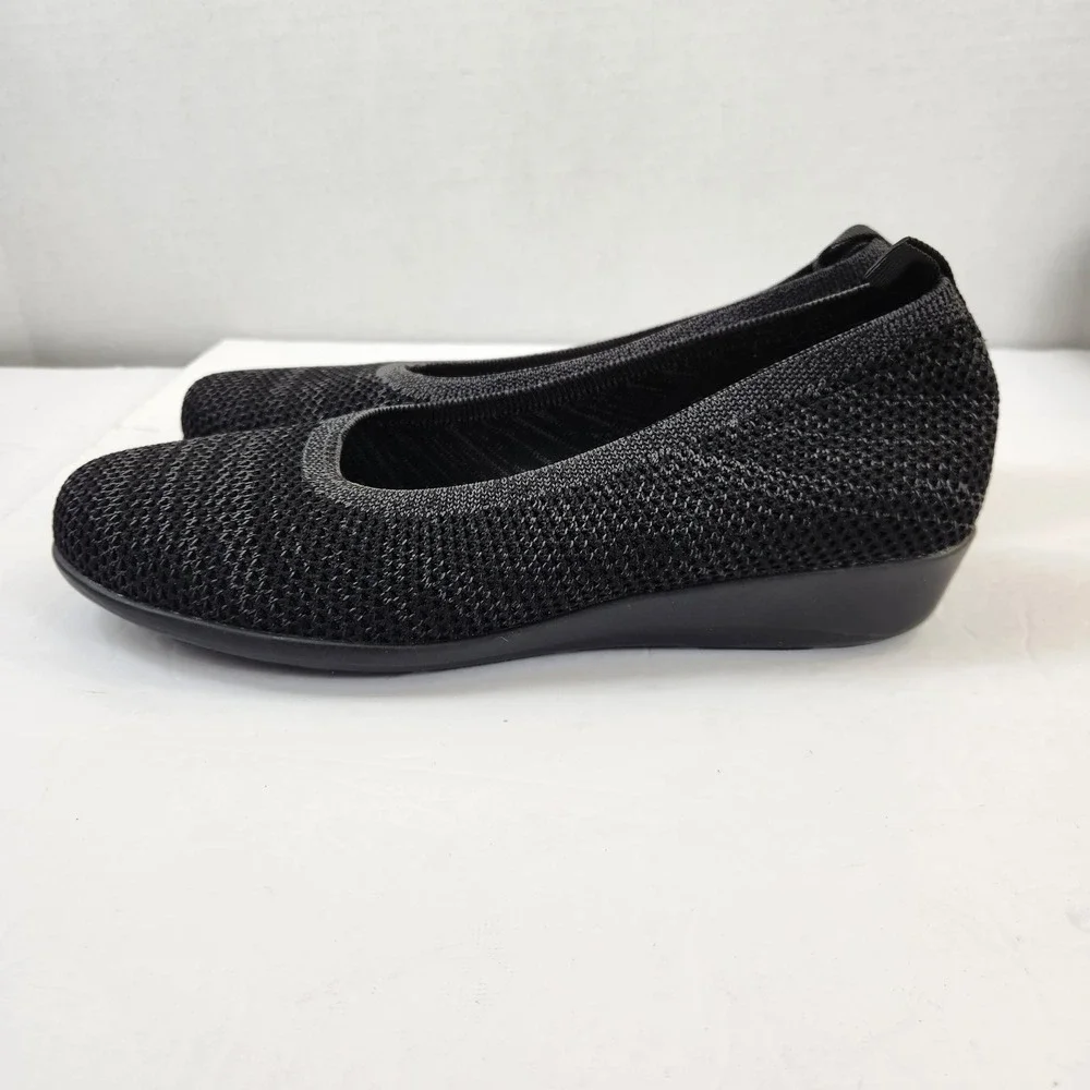 Propet Womens Black Knit Slip On Wedge Ballet Flats Sz 9.5M WCX074M Casual Shoes